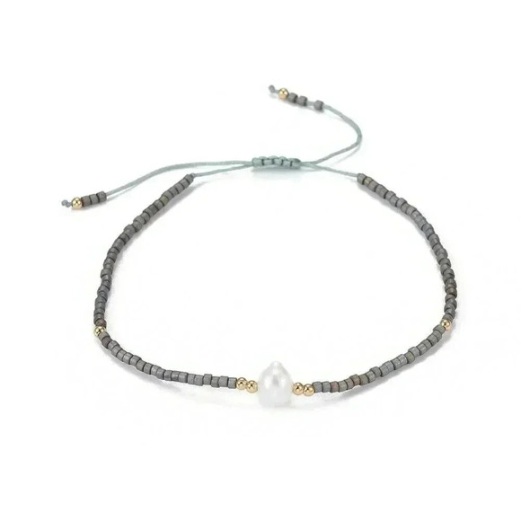 Hand Crafted Real Freshwater Pearl Gray Japanese Glass Beads Bracelet - Picture 2 of 3